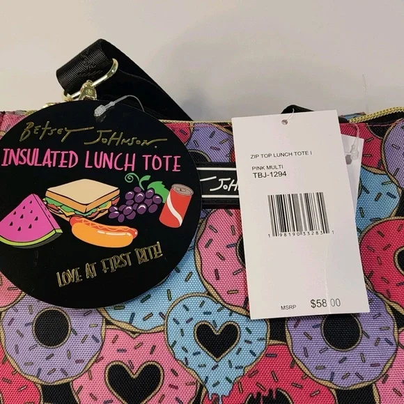 Betsey Johnson Insulated Light Weight Lunch Tote/Bag w/Graphic Donuts Print - Picture 10 of 15